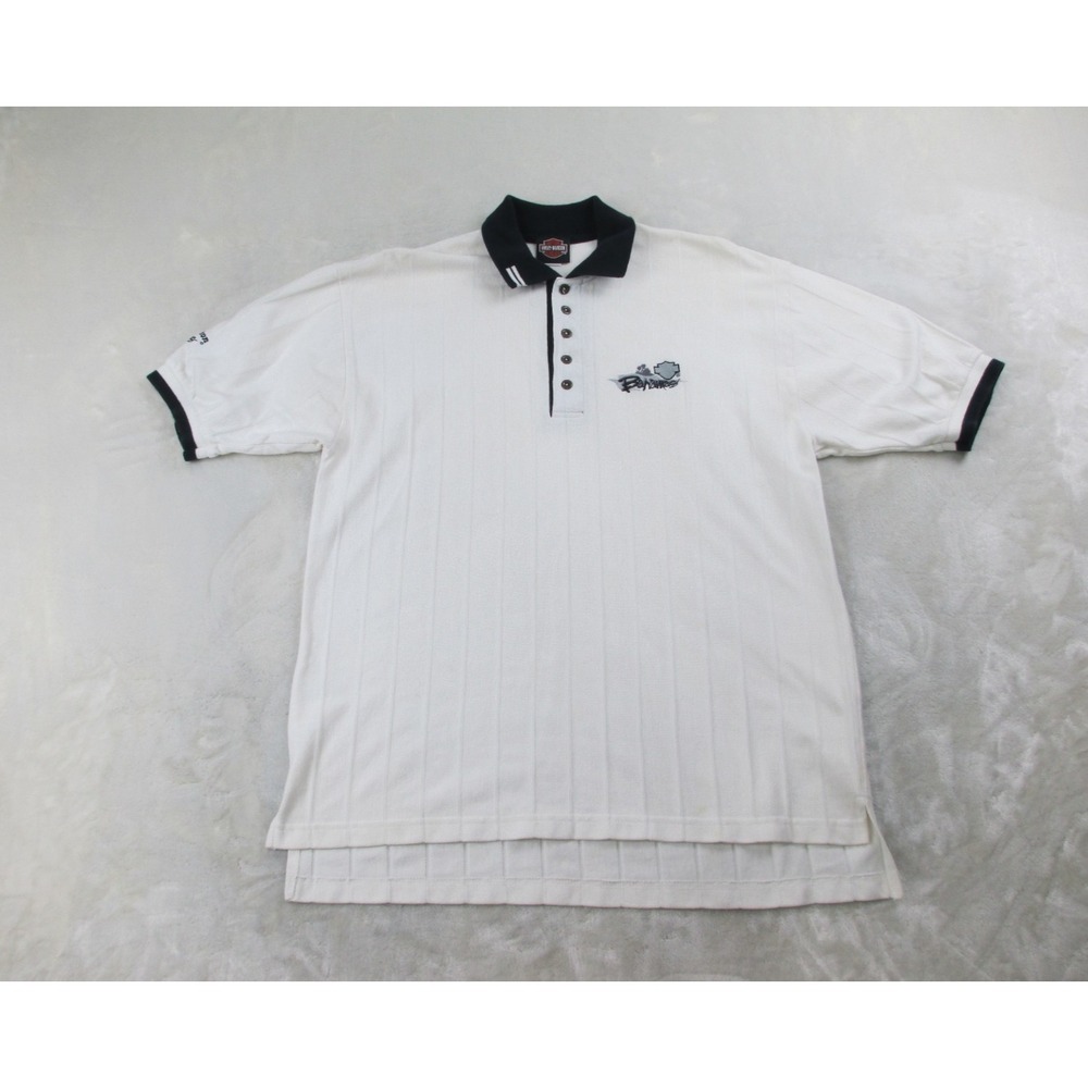 VINTAGE Harley Davidson Polo Shirt Mens Large White Bahamas Biker*